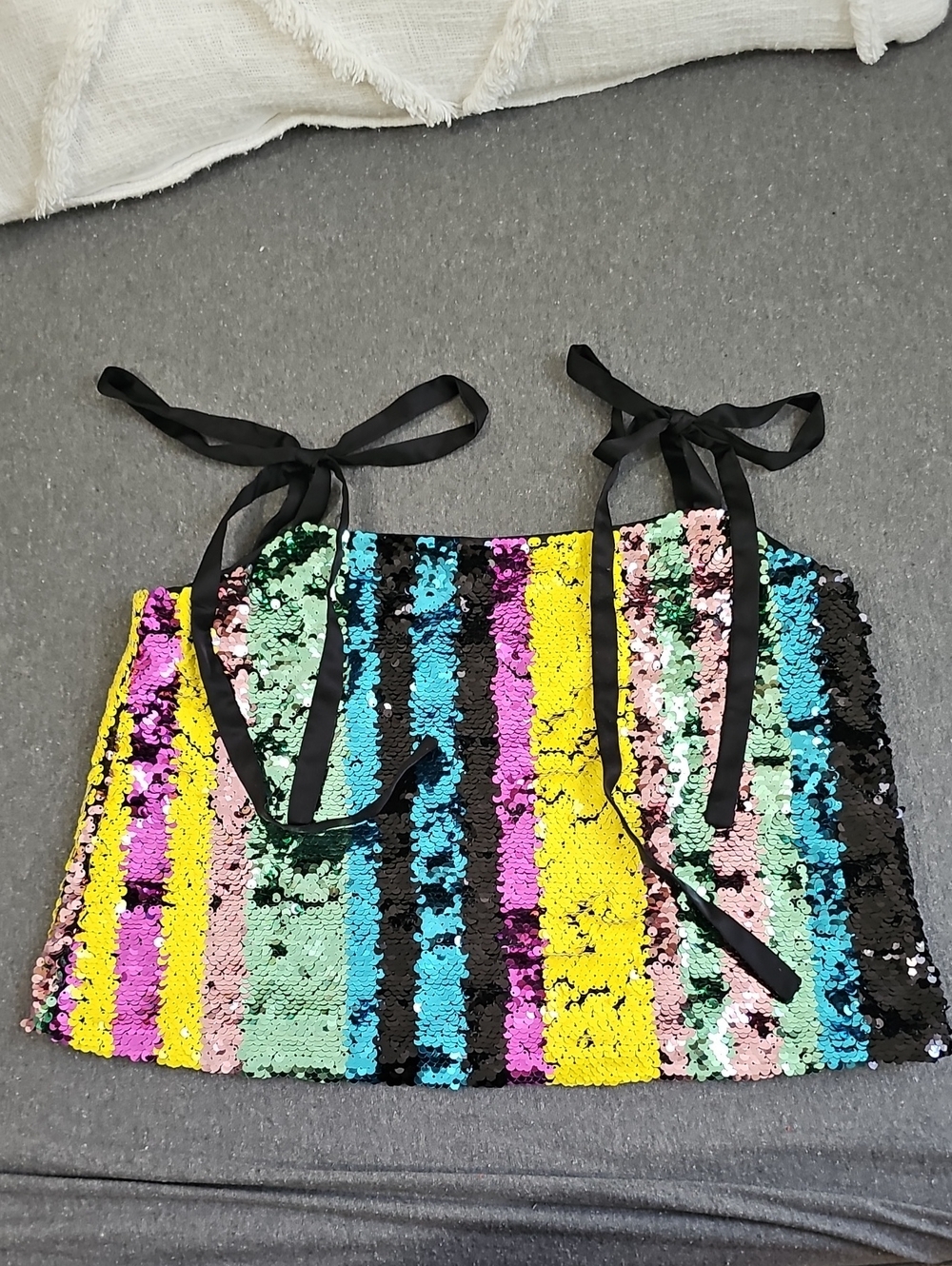 Zara Trafaluc Multicolor Sequin Trim Top - Black Base